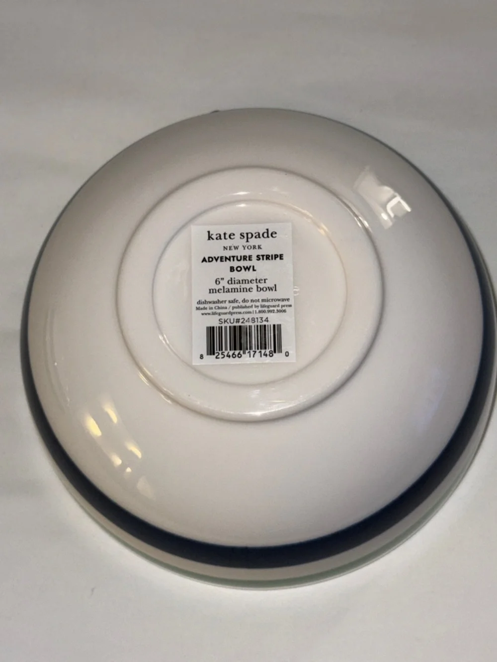 kate spade striped melamine individual bowls in green, navy and white